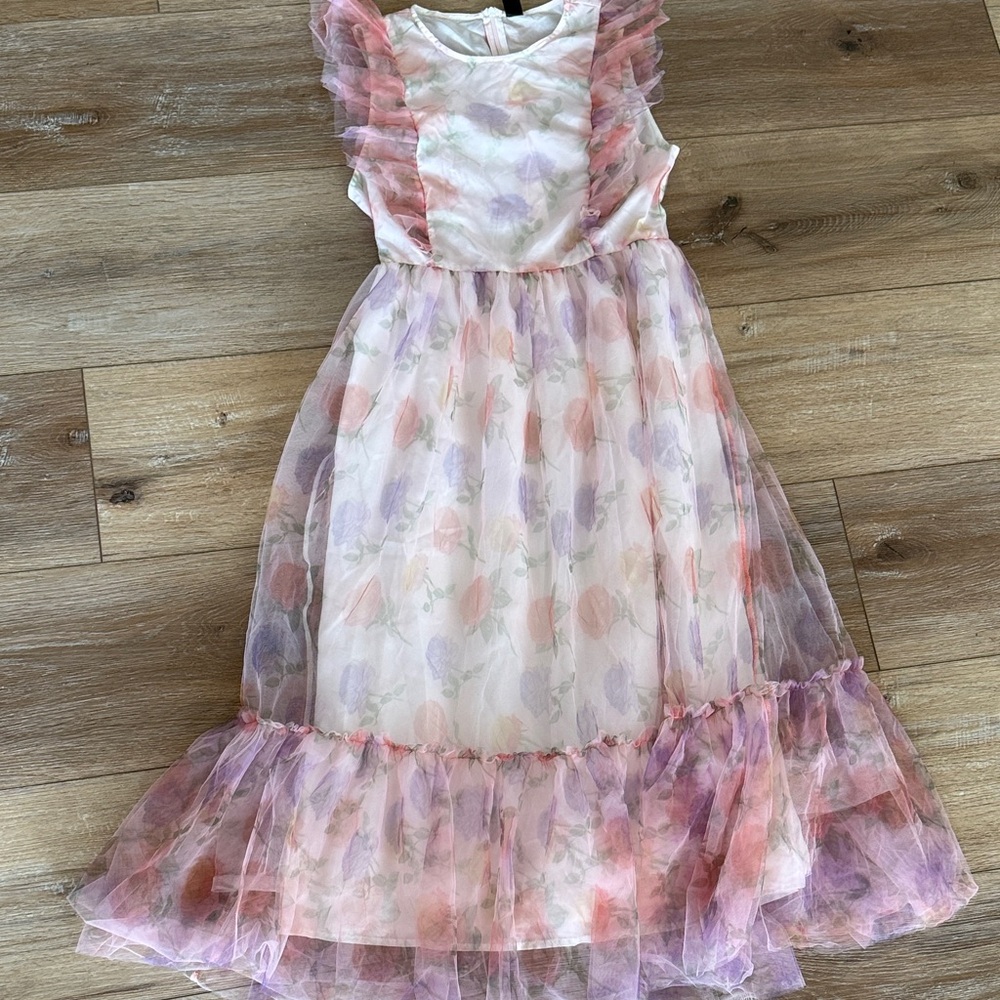 Pink & Lavender Floral Ruffle Maxi Dress